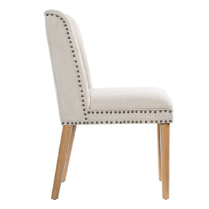 English Elm Light Luxury Rivet Trim Linen Upholstered Dining Chairs Rubberwood Tufted Set Beige+Natural N768P403745N