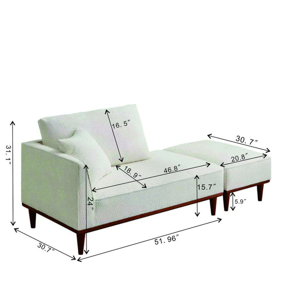 English Elm Indoor Boucle Chaise Lounge with Detachable Ottoman Convertible Daybed Bedroom Reading Nook White W5515P438681