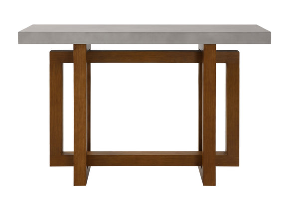 English Elm Keven Faux Concrete Top Sofa Table with Walnut Finish, Cross Base Design, Modern Industrial Accent Piece B2726S00063