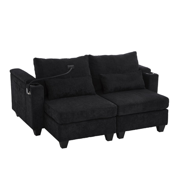 English Elm Convertible Chaise Lounge Sofa Bed With Usb Ports, Hidden Storage, Cup Holders - Stylish & Versatile! N719S002020B