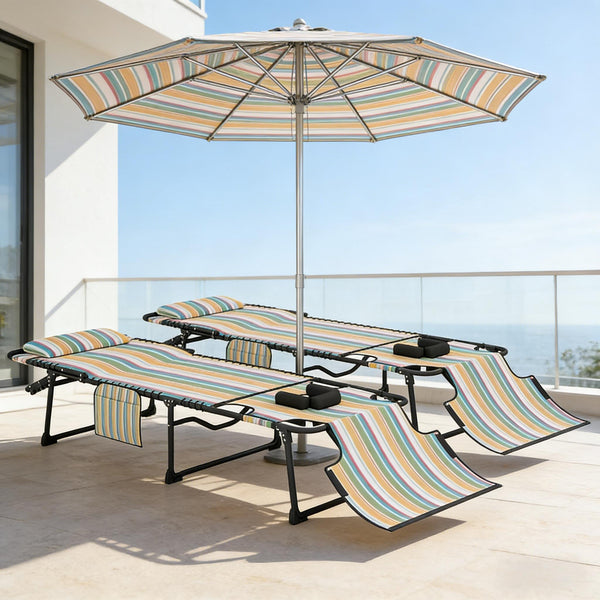 English Elm Outdoor Folding Chaise Lounges Set of Two with Bungee Mesh and Steel Frame T3971P454910