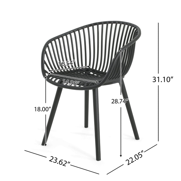 English Elm Christopher Knight Home® - Mykonos Weather-Resistant Outdoor 7PCS Dining Set with Recyclable PP Stackable Chairs & Table Acacia Wood,Black MYKONOS7PCDB