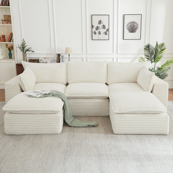 English Elm Cloud Corduroy Sectional Sofa Plush Modular L Shape Couch with Ottoman for Living Room W2339S00138
