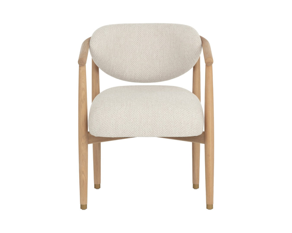 Sunpan SIGRID Dining Armchair - Light Oak Frame, Plush Monument Oatmeal Upholstery for Modern Comfort 112156