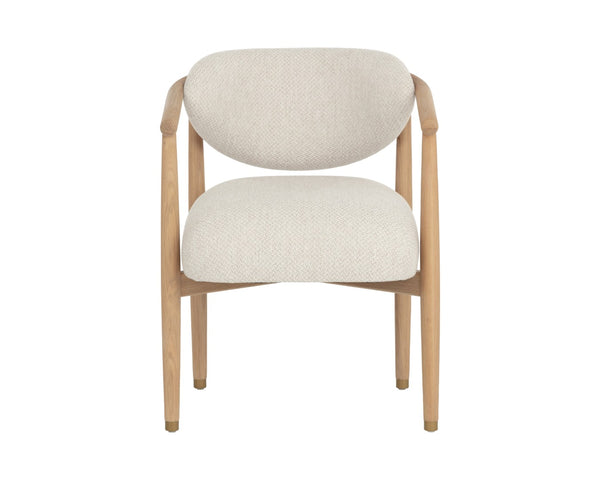 Sunpan SIGRID Dining Armchair - Light Oak Frame, Plush Monument Oatmeal Upholstery for Modern Comfort 112156