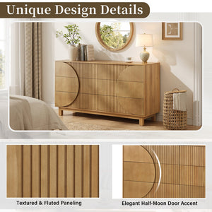 English Elm Modern Fluted 6 Drawer Dresser with Solid Wood Legs Japandi Chest for Bedroom Brown N739S0000015N