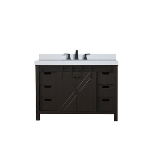 English Elm Brown 48" Bath Vanity w/ White Quartz Countertop, Matte Black Faucet, Soft-Close Drawers & Storage B2731P260120