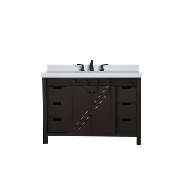 English Elm Brown 48" Bath Vanity w/ White Quartz Countertop, Matte Black Faucet, Soft-Close Drawers & Storage B2731P260120