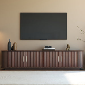 English Elm 70-inch Media Console with Sliding Groove Doors Solid Pine Legs and Cable Management N710P427898P