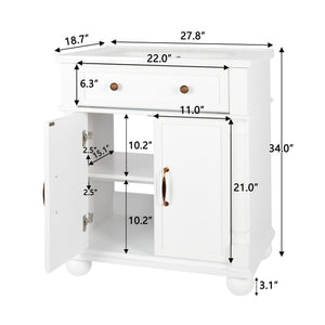 English Elm 27.8" Mid-century Freestanding Bathroom Vanity with Ceramic Sink Drawer and Wood Base White W1801S00006