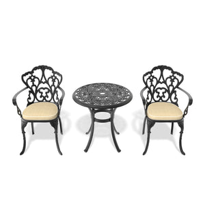 English Elm 3-Piece Cast Aluminum Patio Furniture Set With Cushions And Umbrella Hole For Stylish Outdoor Dining W1710S00415