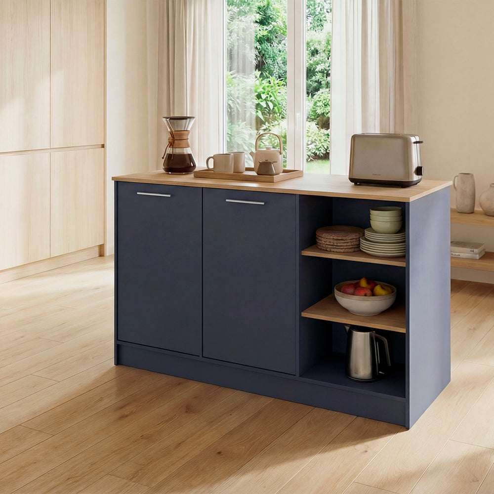 English Elm Ginger Kitchen Island with Bar Seating Open Shelves and Dual Cabinet Storage B200S00465