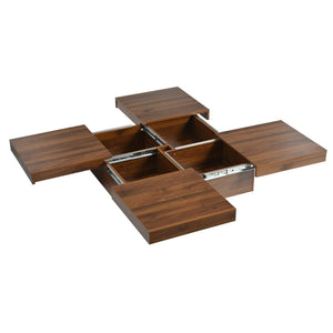 English Elm Square Marble Veneer Coffee Table with Sliding Top Hidden Storage Pedestal Base N735P388120D