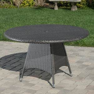 English Elm Christopher Knight Home® - CORSICA Round Dining Table in Grey Rattan with Silver-Tip Legs — Durable Woven Outdoor Entertaining N776P339670E