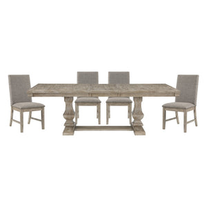English Elm Traditional 5Pc Dining Set With Extension Leaf, Rustic Brownish Gray Finish & Comfortable Chairs B011S01479-GIGA