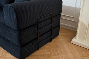 English Elm 59'' Corduroy Floor Sofa Convertible Sleeper with Bolster Pillow for Studio Living Black W3434P449858