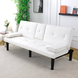 English Elm The 67-inch PVC multi-functional sofa bed with cup holder and one-click fold, space-saving comfort for guests White W3371P347648