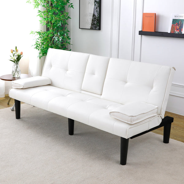 English Elm The 67-inch PVC multi-functional sofa bed with cup holder and one-click fold, space-saving comfort for guests White W3371P347648
