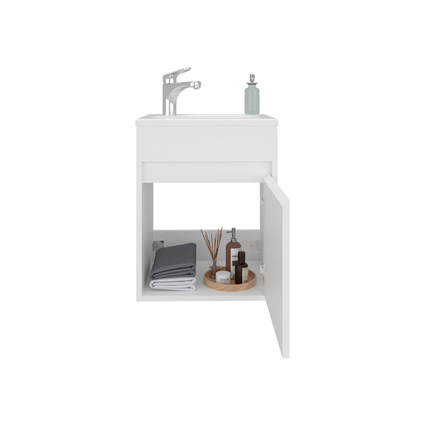 English Elm Furman 18" Wide Floating Bathroom Vanity with Resin Sink, Wall-Mounted Compact One-Door Cabinet B070P337046