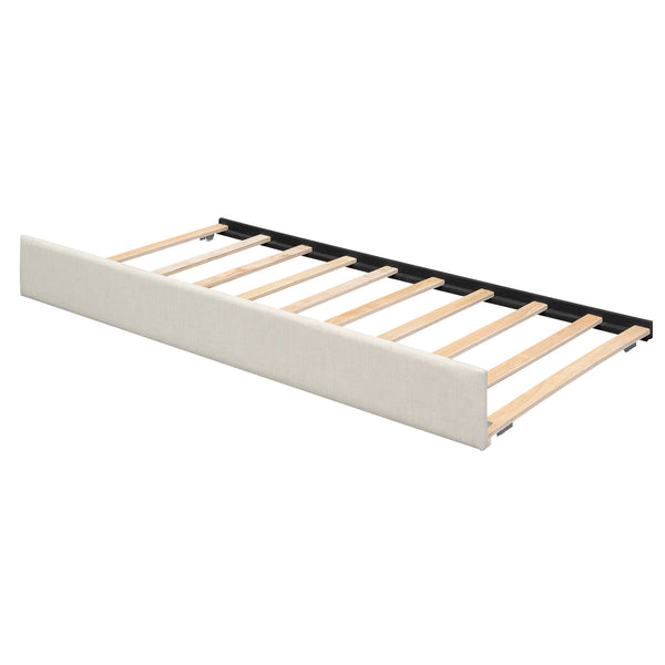 English Elm Twin Upholstery Daybed with Trundle, Storage Arms & USB Charging, Beige Linen, Durable Pine Frame SM000547AAA