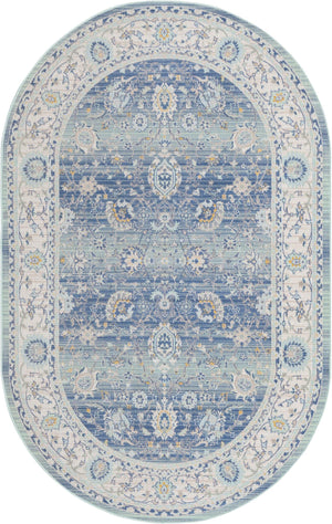 Unique Loom Whitney Bordeaux Machine Made Floral / Botanical Rug French Blue, Ivory/Light Blue/Gold/Gray/Light Green 5' 3" x 8' 0"