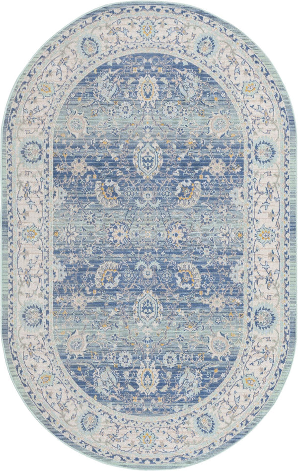 Unique Loom Whitney Bordeaux Machine Made Floral / Botanical Rug French Blue, Ivory/Light Blue/Gold/Gray/Light Green 5' 3" x 8' 0"