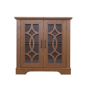 English Elm Elegant Mirrored Sideboard with Butterfly Carved Doors Wood Grain Finish Dining Storage Dark Oak W2899P372743