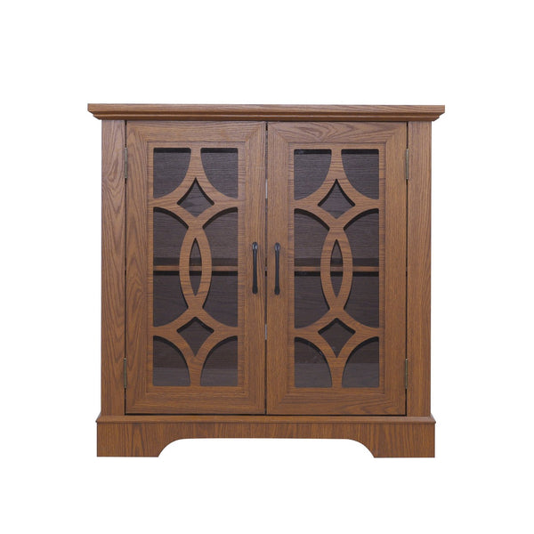 English Elm Elegant Mirrored Sideboard with Butterfly Carved Doors Wood Grain Finish Dining Storage Dark Oak W2899P372743