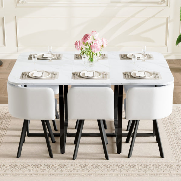 English Elm 7-piece Rectangular Dining Set Seats 6 with Faux Leather Chairs and Melamine Top White W3875S00116