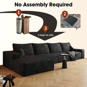 English Elm 135" Cloud Sectional Couch - Modern L-Shape Chaise Sofa In Plush Corduroy For Ultimate Comfort & Style W2824S00028