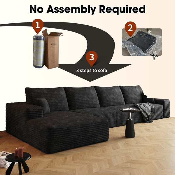 English Elm 135" Cloud Sectional Couch - Modern L-Shape Chaise Sofa In Plush Corduroy For Ultimate Comfort & Style W2824S00028