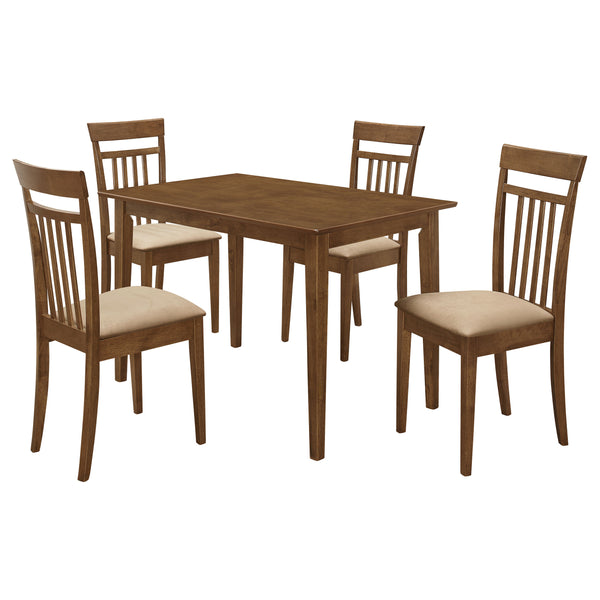 English Elm Liandra Chestnut 5-Piece Dining Set with Slat Back Chairs, Hardwood Veneer, Beige Upholstery Elegance B062P345390