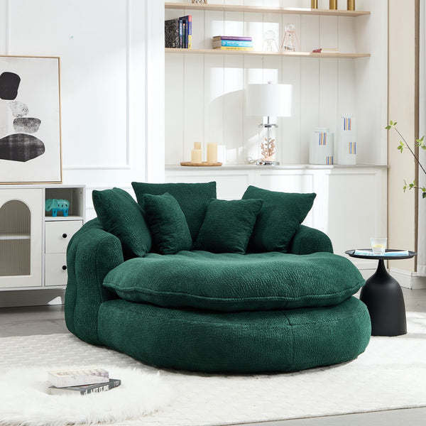 English Elm Oversized Memory Foam Chenille Bean Bag Sofa with Ergonomic Back Support, 3 Large & 2 Small Pillows Emerald W395P359413