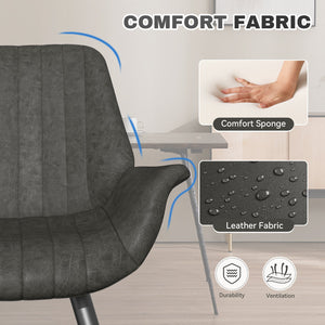 English Elm Dining Chairs Set Of 2 – Stylish Mid-Century Modern Upholstered Faux Leather Side Chairs In Dark Grey T3950P396564