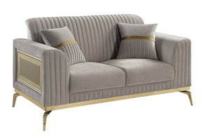 English Elm Antigua Glam Two Seat Loveseat with Gold Accent Arms and Plush Upholstered Cushions Taupe+Gold B009P417480