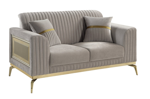 English Elm Antigua Glam Two Seat Loveseat with Gold Accent Arms and Plush Upholstered Cushions Taupe+Gold B009P417480
