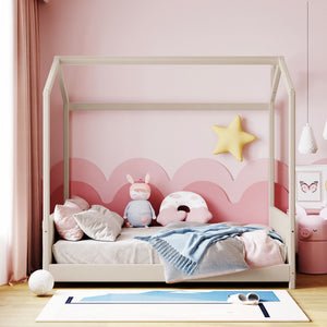 English Elm Full Size Velvet Upholstered House Bed Solid Pine Frame Cozy Kids Bedroom LP100126AAA