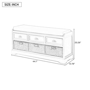 English Elm U_style Pinewood Entryway Bench with Drawers Baskets and Cushioned Seat for Mudroom Black WF323641AAB