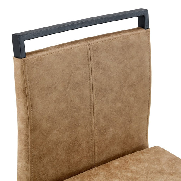 English Elm 42.5 Modern Brown Tech Fabric Bar Stool Set of 2 with Black Metal Legs, Non-Slip Feet, 42.5" W1151P230596