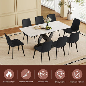 English Elm 71" Rectangular Dining Table: Modern Luxury With Sintered Stone Top & Steel Base For Stylish Gatherings W2699S00079