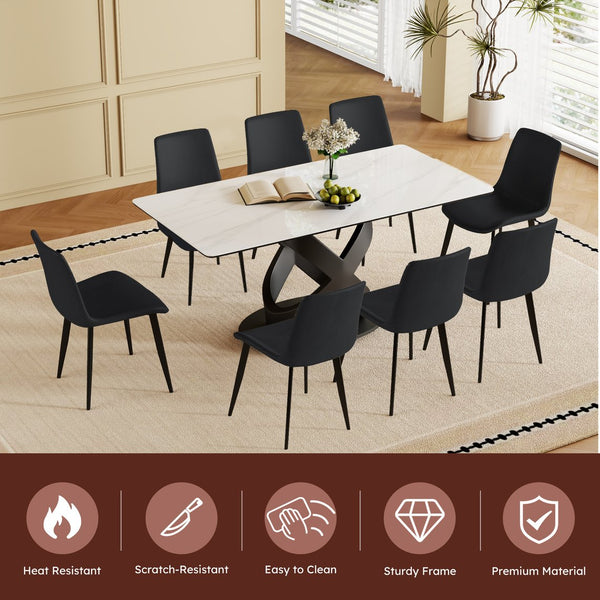 English Elm 71" Rectangular Dining Table: Modern Luxury With Sintered Stone Top & Steel Base For Stylish Gatherings W2699S00079