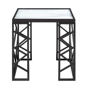 English Elm Occasional Astral 3pc Table Set - White Marble Tempered Glass Tops with Black Metal Geometric Frame B011P297568