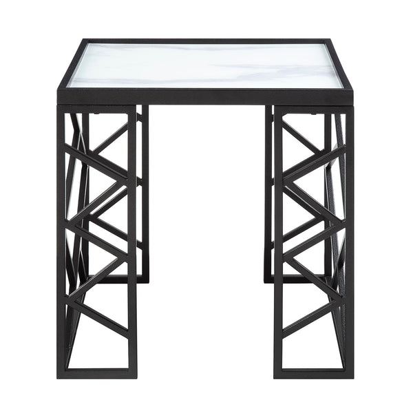 English Elm Occasional Astral 3pc Table Set - White Marble Tempered Glass Tops with Black Metal Geometric Frame B011P297568