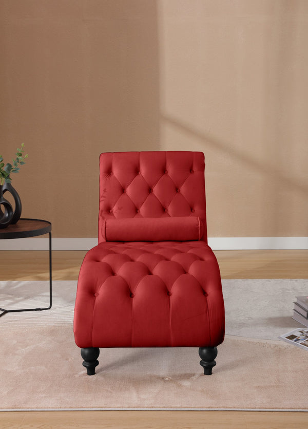 English Elm Classical Velvet Tufted Recliner Armchair with Nailhead Trim and Solid Wood Frame Red W2795P448684