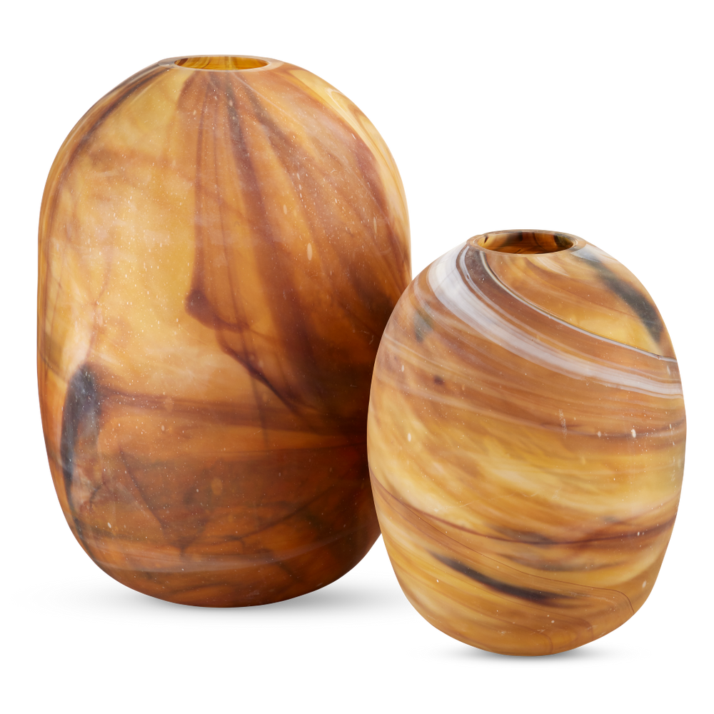 Desert Storm Vase Set of 2 - Unique Oblong Mouth-Blown Glass Vases with Dynamic Swirling Patterns