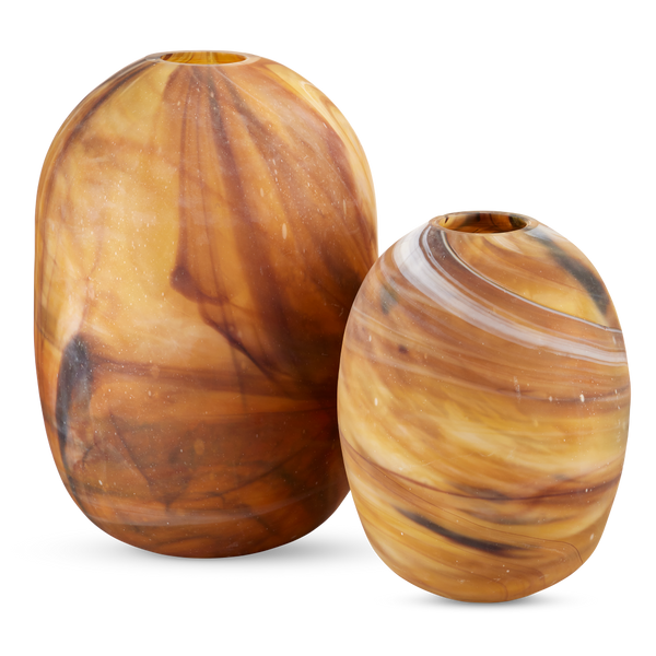 Desert Storm Vase Set of 2 - Unique Oblong Mouth-Blown Glass Vases with Dynamic Swirling Patterns