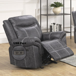 English Elm Zubaida Dark Gray Microfiber Power Motion Glider Recliner with USB, Pocket Coil Seat, 138° Recline B2726P283803