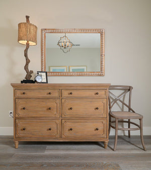 English Elm 22x30 Wood Framed Mirror Antique Natural Farmhouse Wall Mounted Rectangle Vanity Mirror with Beaded Trim for Bathroom Bedroom Hallway W2295P290649