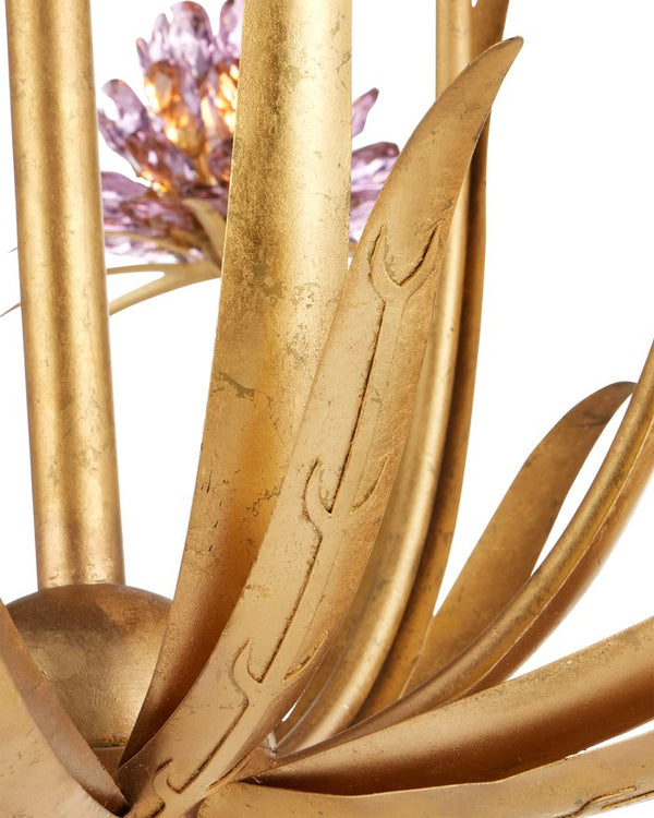 Currey & Company Marilee Medium Chandelier - Elegant Floral Design With Dutch Gold Leaf Finish & Crystal Accents Pink Crystal ,Wrought Iron 9000-1307-currey-company