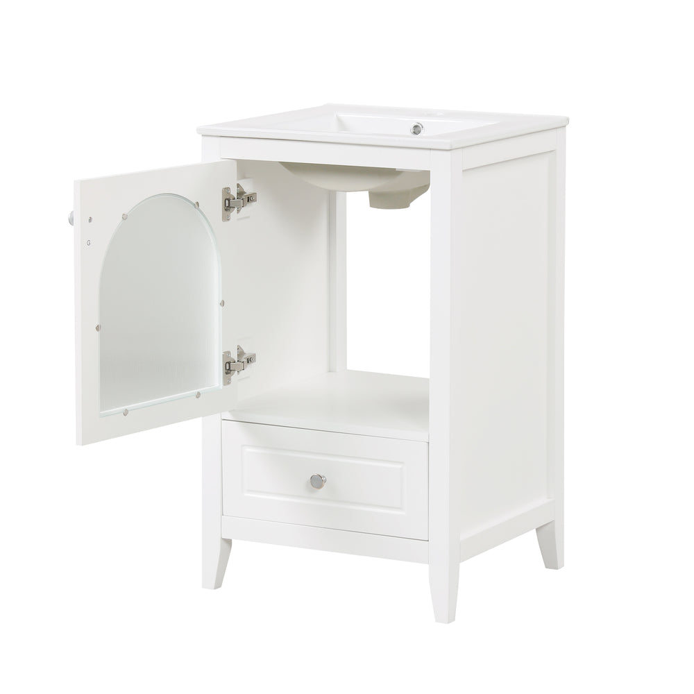English Elm 20" Modern Bathroom Vanity With Sink, Soft-Close Glass Door, Drawer, Stylish Compact Design N725P185457K